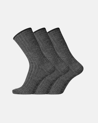 3-pak "No elastic" strømper | uld | mørk grå melange -Egtved