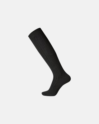 "Rib" knælange strømper | uld | sort -Egtved