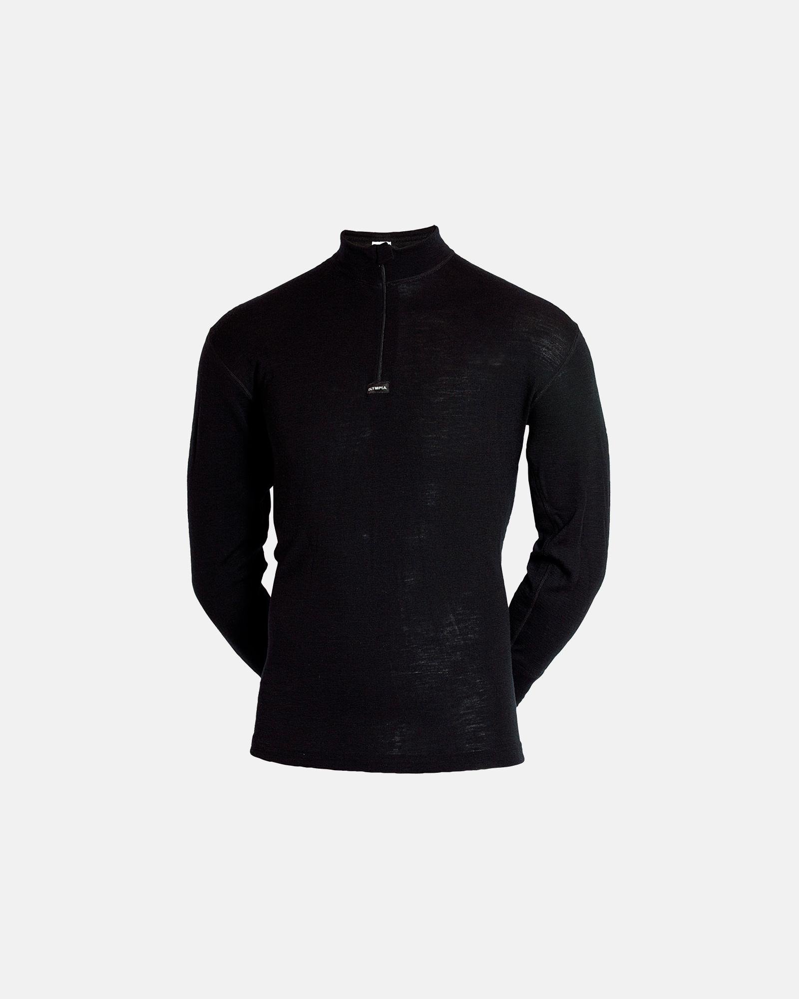 Langærmet undertrøje m. zip | 100% merino uld | sort fra - Køb Intimo