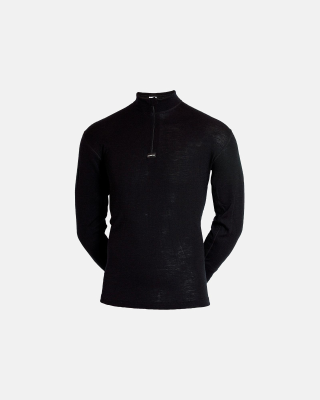 Langærmet undertrøje m. zip | 100% merino uld | sort