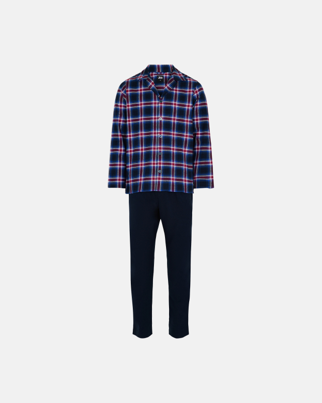 Pyjamas | 100% flannel bomuld | blå og rødternet