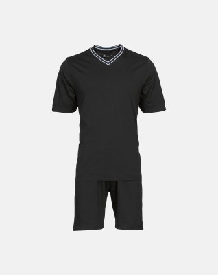 Pyjamas med t-shirt og shorts | 100% jersey bomuld | sort -JBS