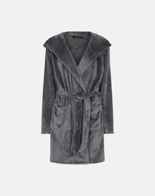 Kort badekåbe med hætte | 100% polyester | Grå -Decoy