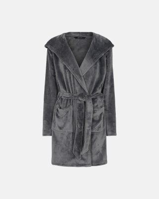 Kort badekåbe med hætte | 100% polyester | Grå