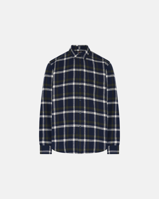 Flannel skjorte | 100% bomuld | navy/hvid