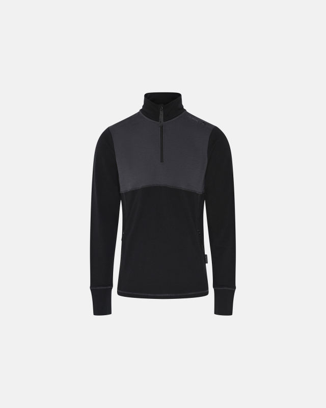 "Midlayer" zip undertrøje | 100% merino uld | sort/grå