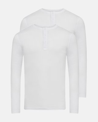 Langærmet t-shirt "grandad" 2-pak | 100% økologisk bomuld | Hvid