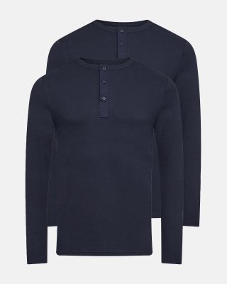 Langærmet t-shirt "grandad" 2-pak | 100% økologisk bomuld | Navy