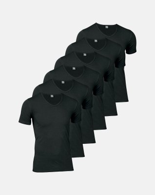 T-shirt "v-neck" 6-pak | Økologisk bomuld | Sort -JBS