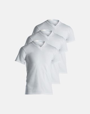 3-pak t-shirt "v-neck" | 100% økologisk bomuld | hvid -Dovre