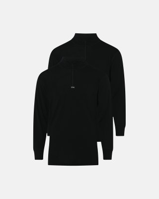 Langærmet t-shirts "zip" 2-pak | 100% merino uld | Sort