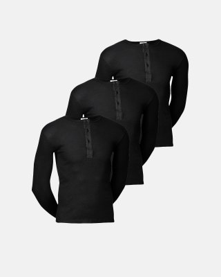 Langærmet t-shirt "grandad" 3-pak | 100% bomuld | Sort