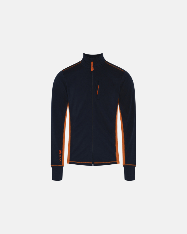 "Midlayer" zip | 100% merino uld | navy/orange