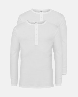 Langærmet t-shirt "grandad" 2-pak | 100% økologisk bomuld | Hvid