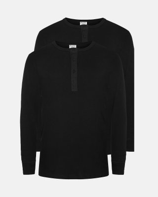 Langærmet t-shirt "grandad" 2-pak | 100% økologisk bomuld | Sort