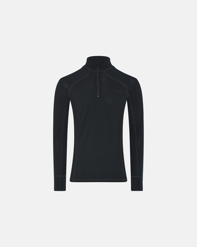 Langærmet zip undertrøje | 100%  merino uld | sort