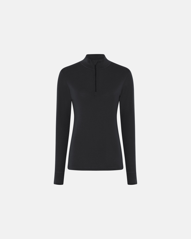 Langærmet trøje med lynlås | 100 % merino uld | sort
