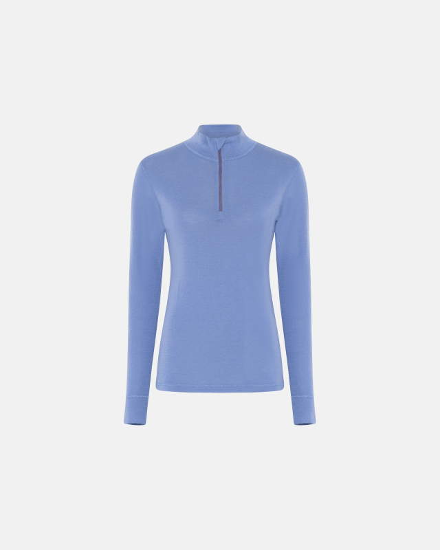Langærmet trøje med lynlås | 100 % uld | blå