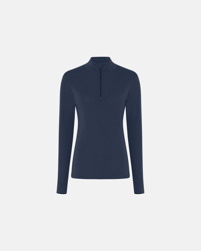 Langærmet trøje med lynlås | 100 % uld | navy