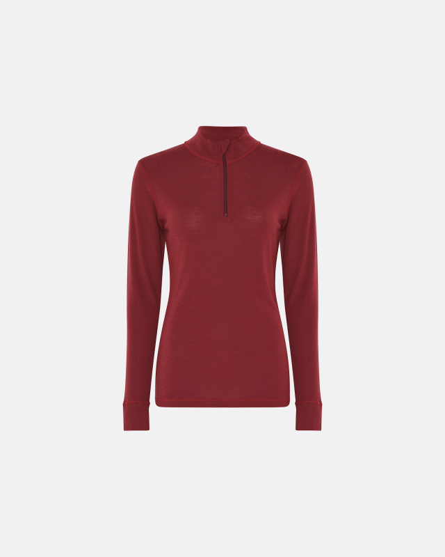 Langærmet trøje med lynlås | 100 % uld | rød