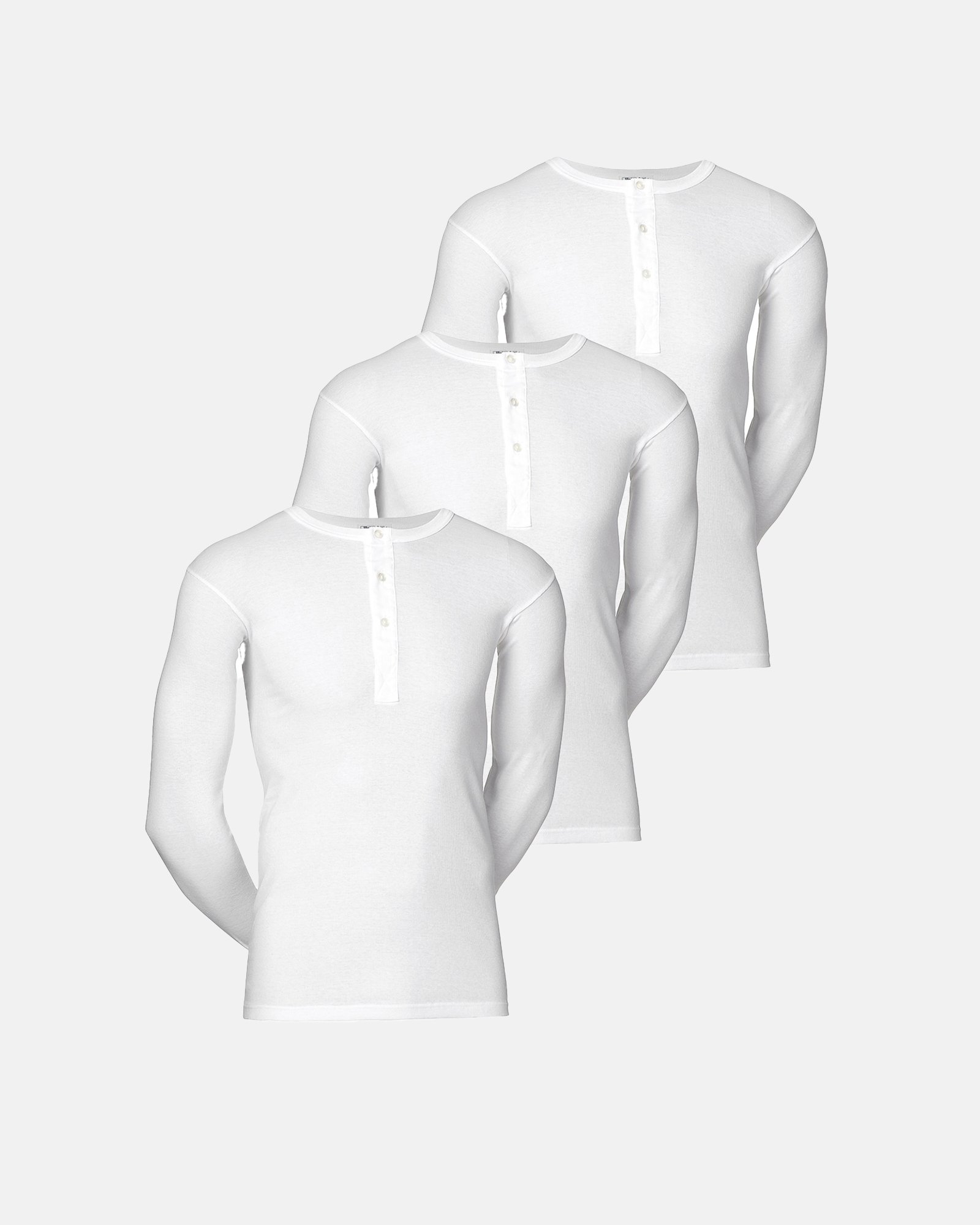 Langærmet t-shirt "grandad" 3-pak | 100% bomuld | Hvid -JBS