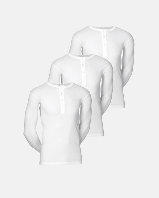 Langærmet t-shirt "grandad" 3-pak | 100% bomuld | Hvid
