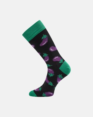 Strømper | Bomuld | Sort med aubergine -Claudio