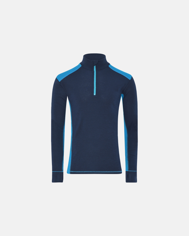 Langærmet zip undertrøje | 100% merino uld | navy/blå