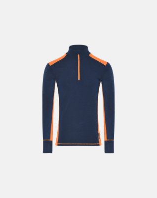 Langærmet zip undertrøje | 100% merino uld | navy/orange -Dovre