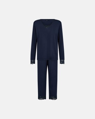Pyjamas sæt m. blonde | Bambusviskose | Navy