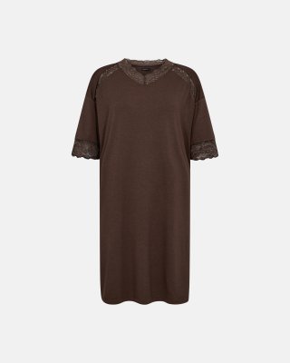 Kortærmet natkjole m. blonde | Bambusviskose | Brun