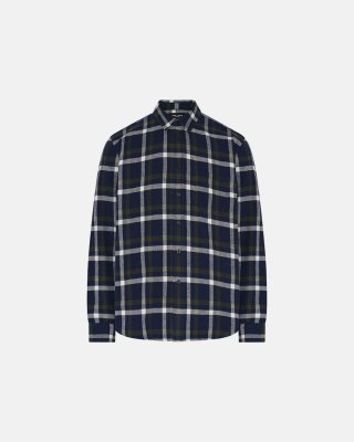 Flannel skjorte | 100% bomuld | Navy/hvid