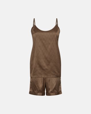 Pyjamas m. shorts "satin" | Polyester | Brun -Hype the Detail