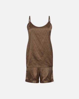 Pyjamas m. shorts "satin" | Polyester | Brun