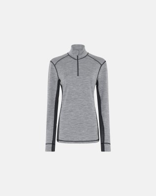 Langærmet t-shirt "half zip" | 100% merino uld | Grå -Dovre Women