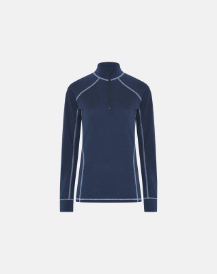 Langærmet t-shirt "half zip" | 100% merino uld | Navy -Dovre Women