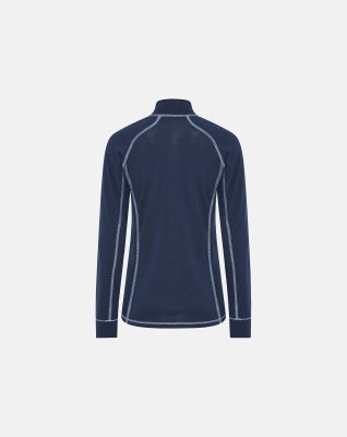 Langærmet t-shirt "half zip" | 100% merino uld | Navy -Dovre Women