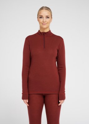Langærmet t-shirt "half zip" | 100% merino uld | Rød