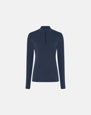 Langærmet t-shirt "half zip" | 100% merino uld | Navy -Dovre Women