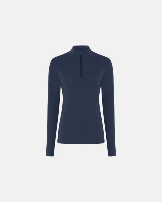 Langærmet t-shirt "half zip" | 100% merino uld | Navy