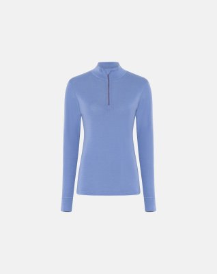 Langærmet t-shirt "half zip" | 100% merino uld | Blå -Dovre Women