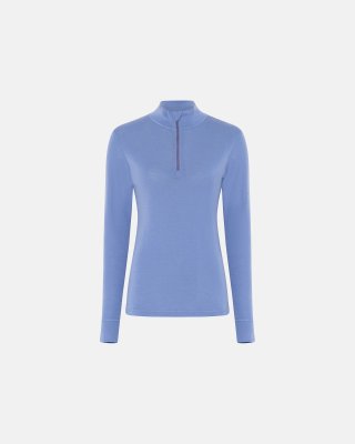 Langærmet t-shirt "half zip" | 100% merino uld | Blå