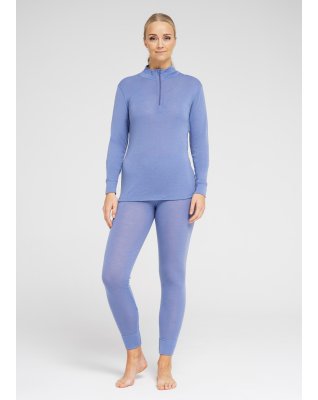 Langærmet t-shirt "half zip" | 100% merino uld | Blå -Dovre Women