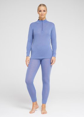 Langærmet t-shirt "half zip" | 100% merino uld | Blå