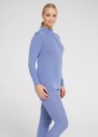 Langærmet t-shirt "half zip" | 100% merino uld | Blå -Dovre Women