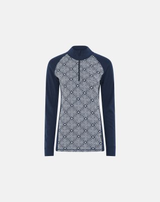 Langærmet t-shirt "half zip" | 100% merino uld | Navy -Dovre Women