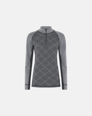 Langærmet t-shirt "half zip" | 100% merino uld | Grå -Dovre Women