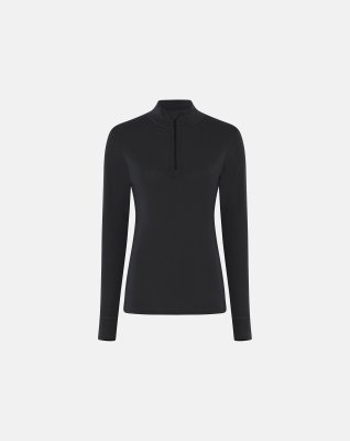 Langærmet t-shirt "half zip" | 100% merino uld | Sort -Dovre Women