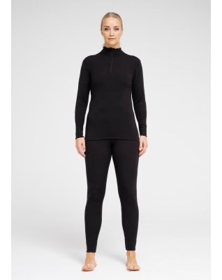 Langærmet t-shirt "half zip" | 100% merino uld | Sort -Dovre Women