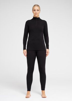 Langærmet t-shirt "half zip" | 100% merino uld | Sort
